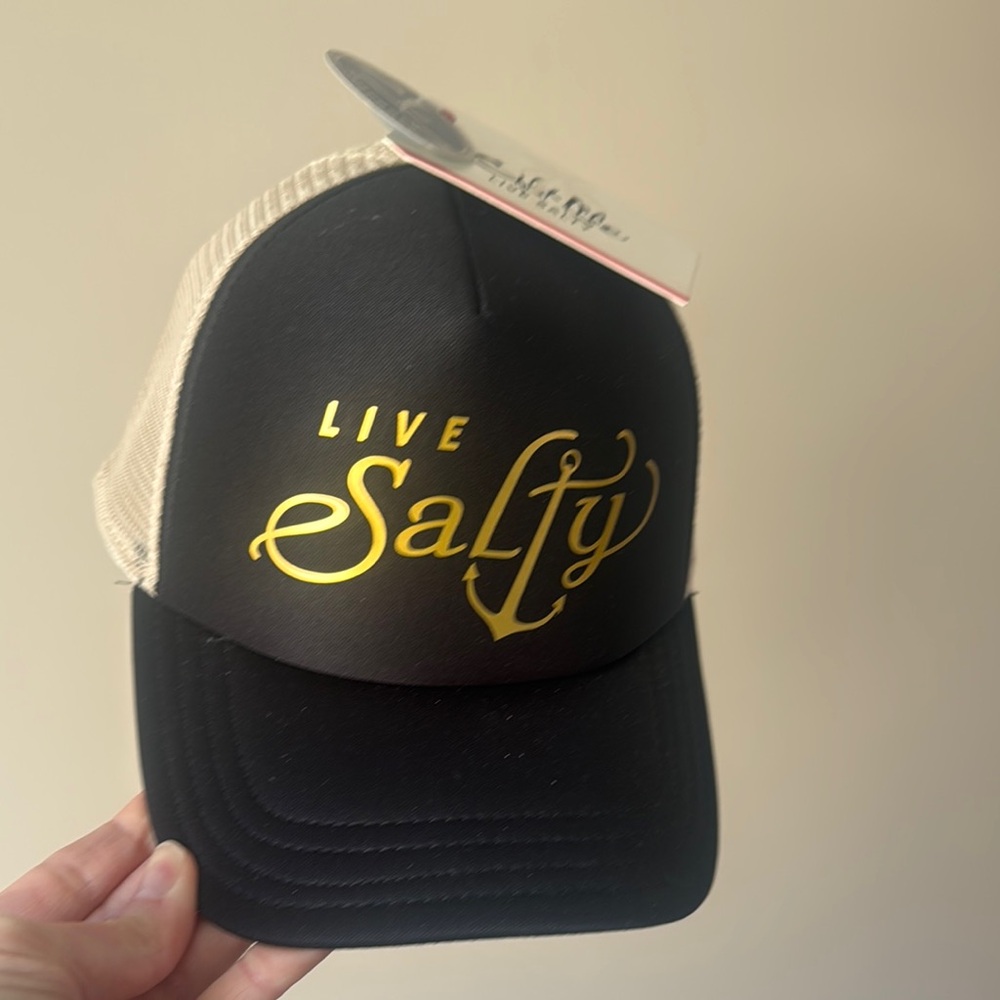 Live Salty Black and Beige Trucker Hat